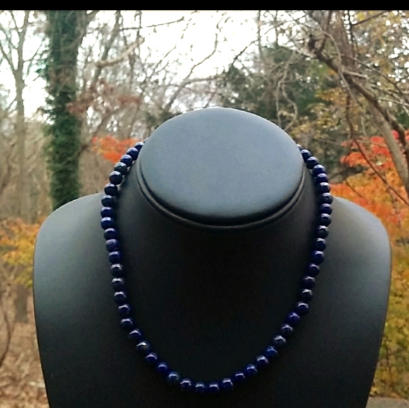 VINTAGE ESTATE 14K Gold High Quality Lapis Lazuli Choker Necklace - Picture 12 of 14
